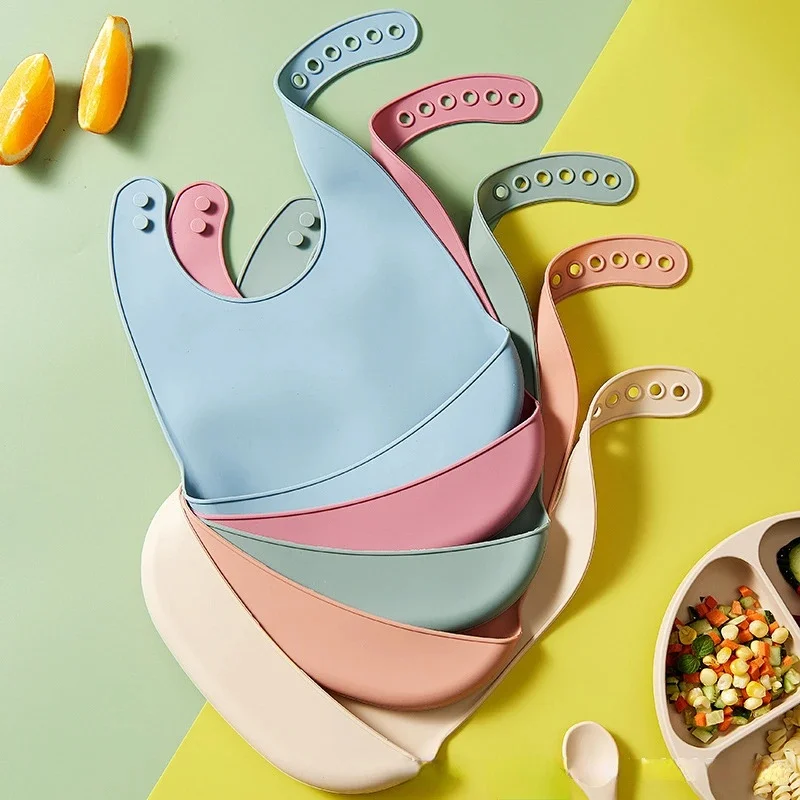 1-4Pcs Baby Bib Adjustable Waterproof Bibs Babies Soft Edible Silicone Newborn Saliva Dripping Towel Drooling Children