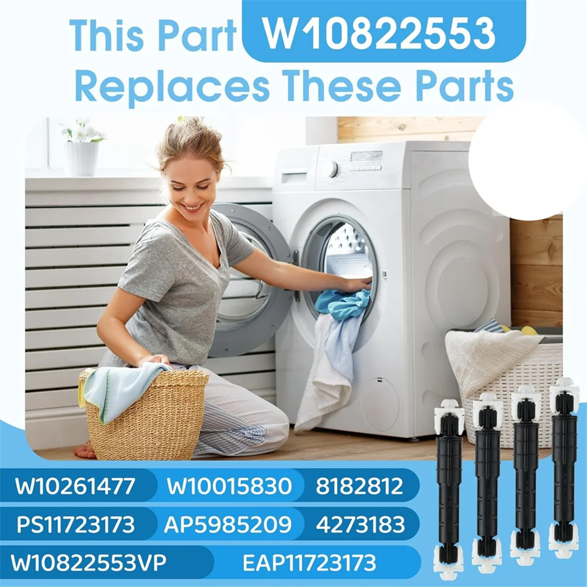 A86I-W10822553 8182812 Washer Shock Absorber 4-Pack for Whirlpool Maytag Amana Kenmore KitchenAid Washer