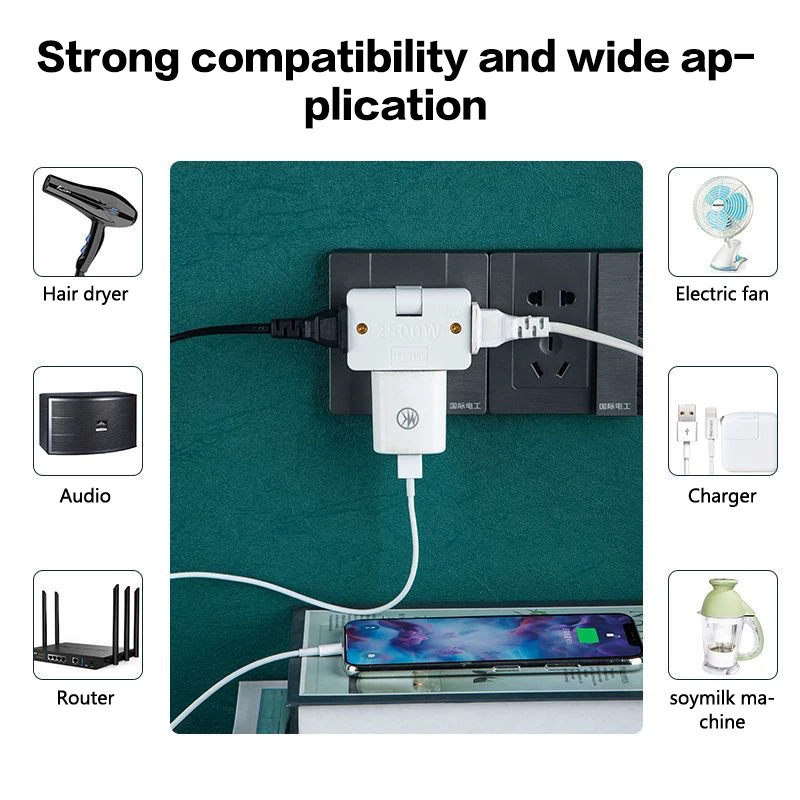 Adaptador de tomada de extensão, conversor de tomada rotativa, tomada elétrica fina, tomada múltipla, durável