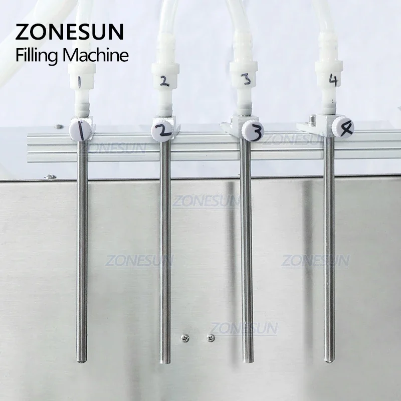 ZONESUN ZS-DTPP4D Desktop Automatic Four Diving Nozzles Water Juice Foamy Liquid Peristaltic Pump Filling Machine