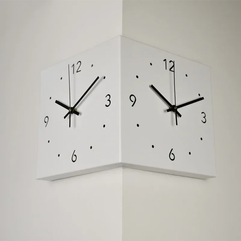 Creative Light Sensor Corner Wall Clock Square Simple Double Sided Wall Clock with Arabic Numeral Scale Analog Silent Wall Clock