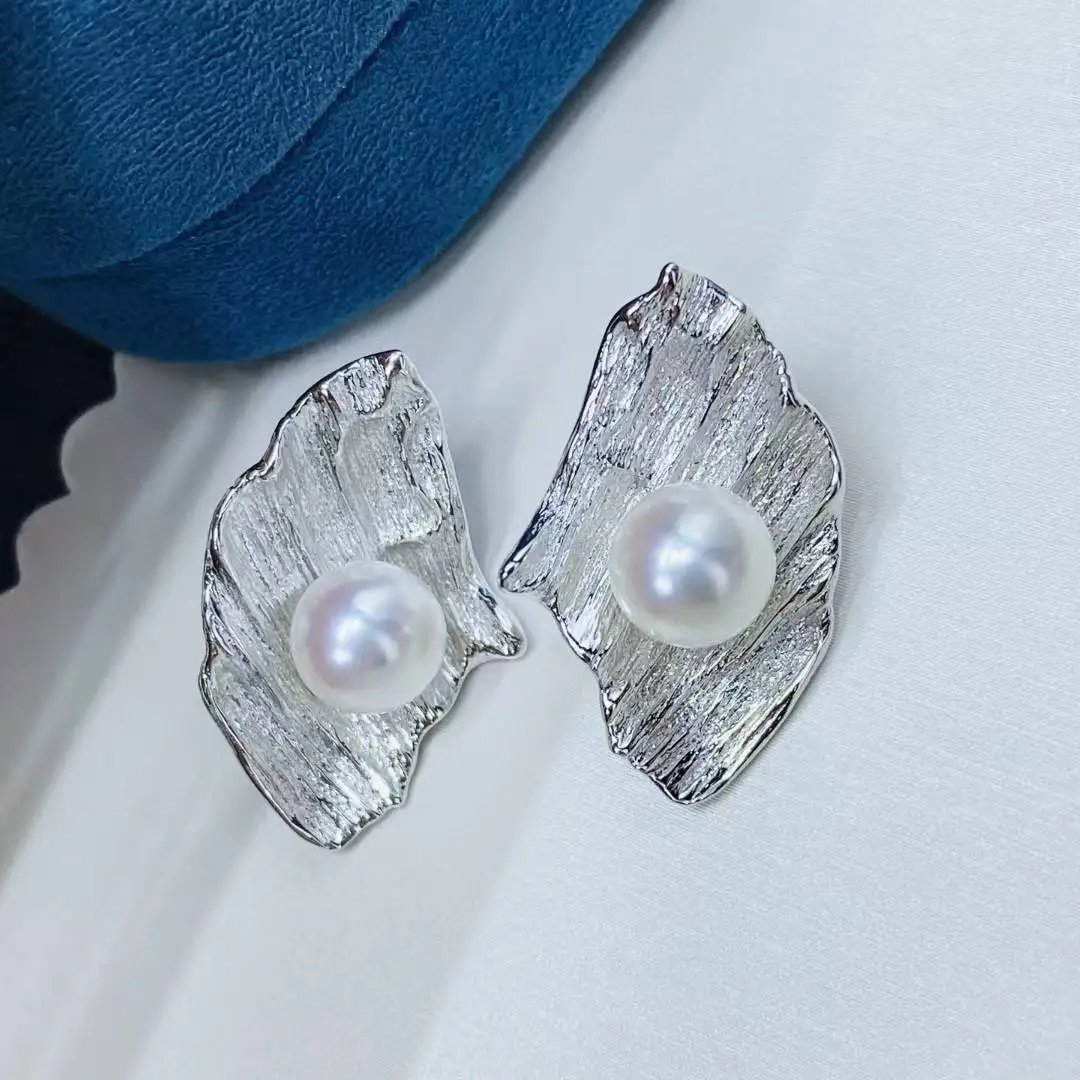 

Оптовая продажа, серьги из стерлингового серебра 925 пробы, фурнитура, базовые монтажные детали, аксессуар для жемчуга 7-8 мм, 5 пар/лот