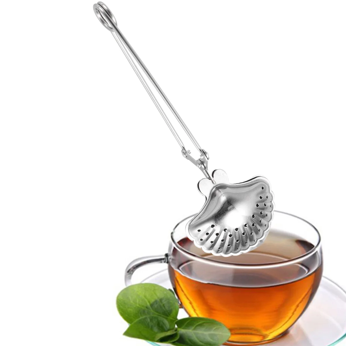 

2pcs Tea Filter Reusable Loose Infuser Shell Shaped Strainer Tool Stainless Steel Long Chain Tea Leaves Kitchen Bar Accessories