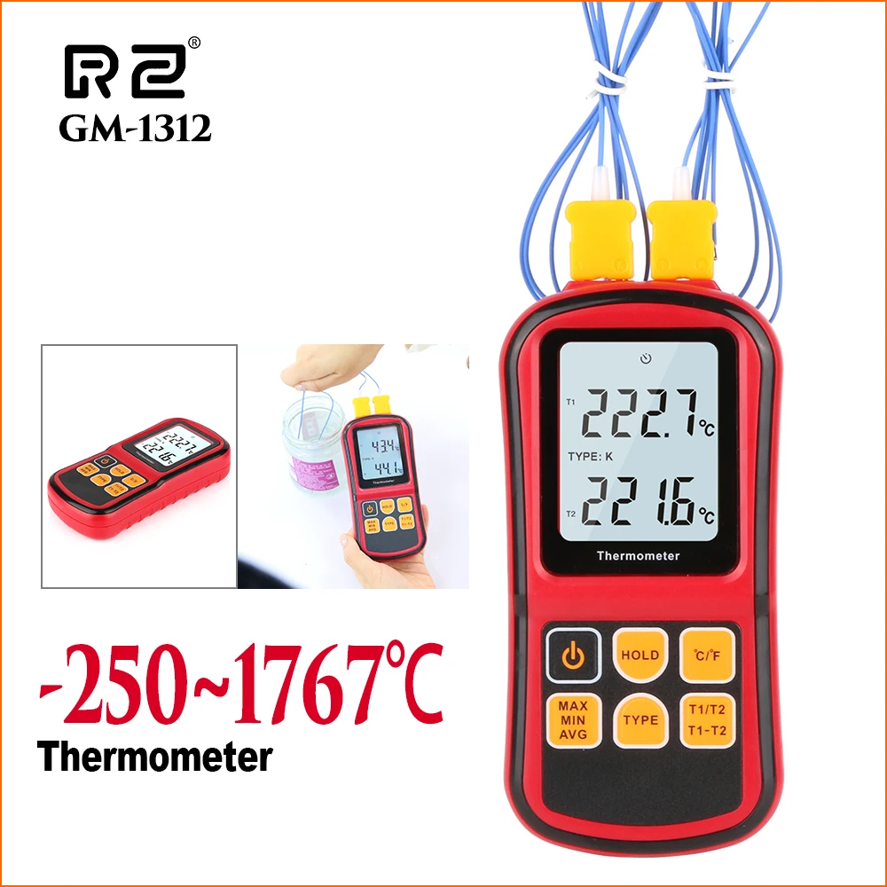 RZ-Medidor de temperatura portátil profissional ferramenta de medida digital testador de temperatura 2pcs termopar uso para líquido