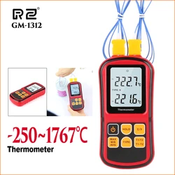 RZ Misuratore di temperatura professionale Strumento di misura digitale Tester di temperatura portatile con termocoppia da 2 pezzi per liquidi