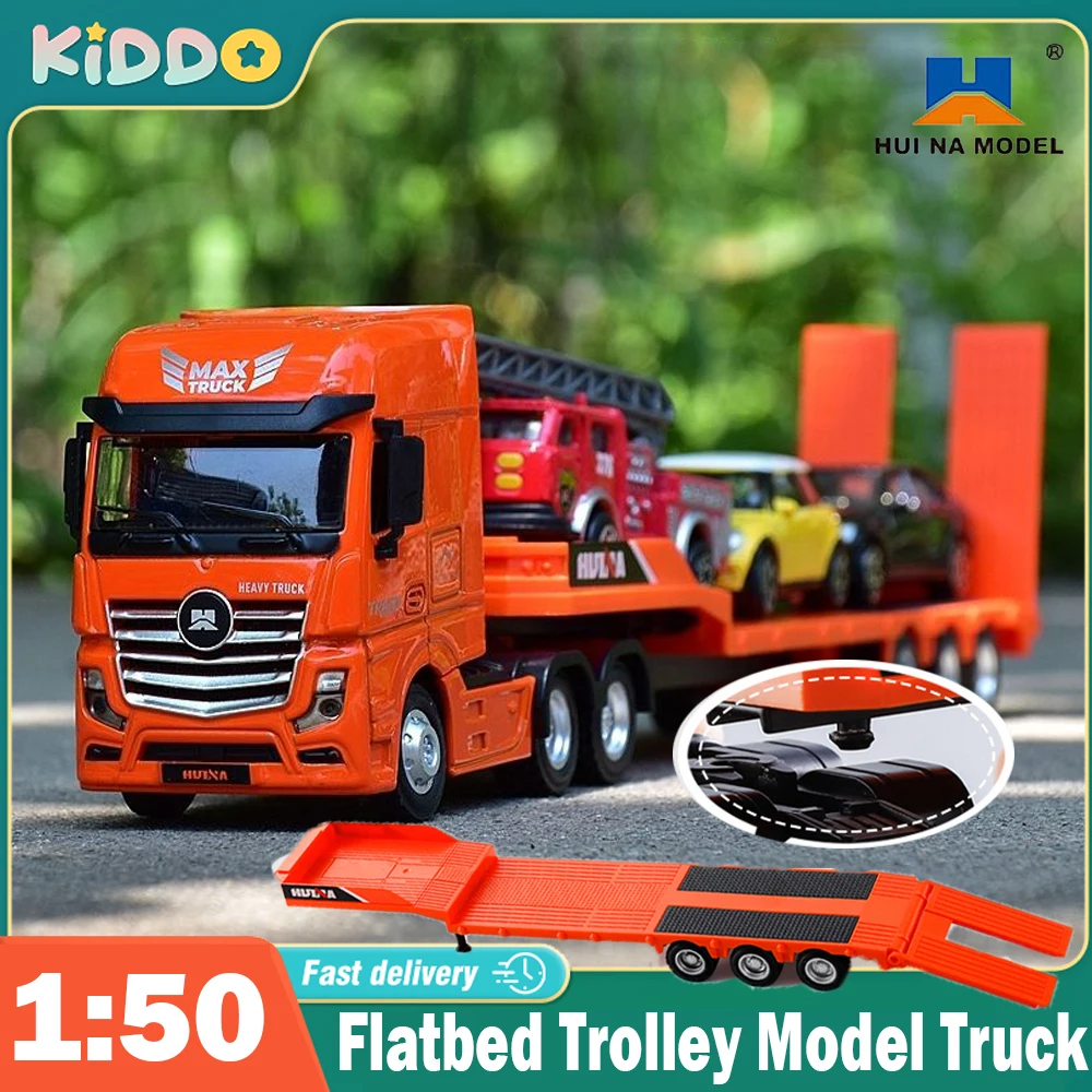 Huina 1:50 Diecast Truck Model Car Trailer Flatbed Oil Tank Static Simulation Engineering Vehicle Alloy Model Kids Collectables