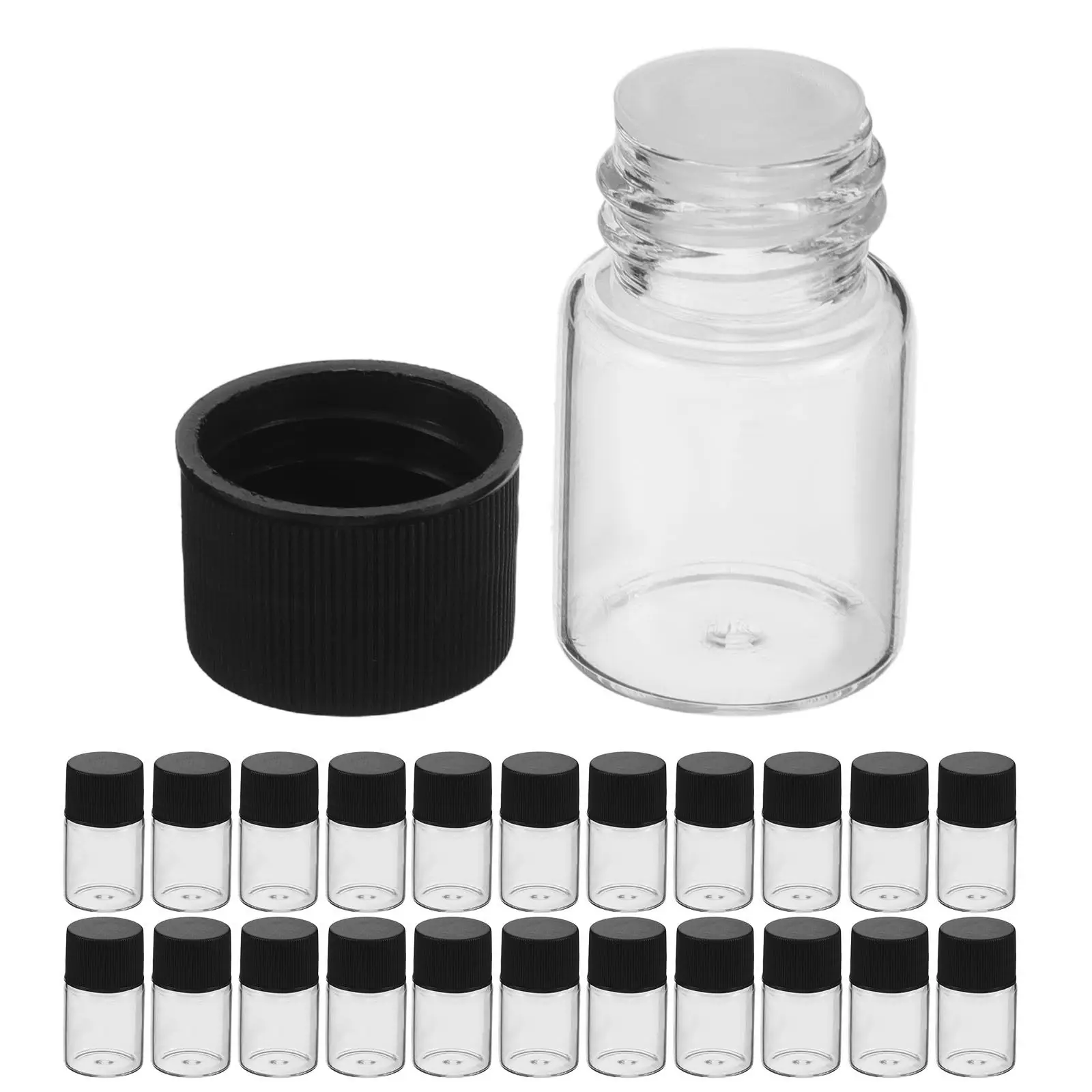 

40 шт. прозрачных стеклянных флаконов-пробников 5 мл, мини-пустые емкости с крышками для хранения парфюмерных масел и жидкостей, портативные баночки