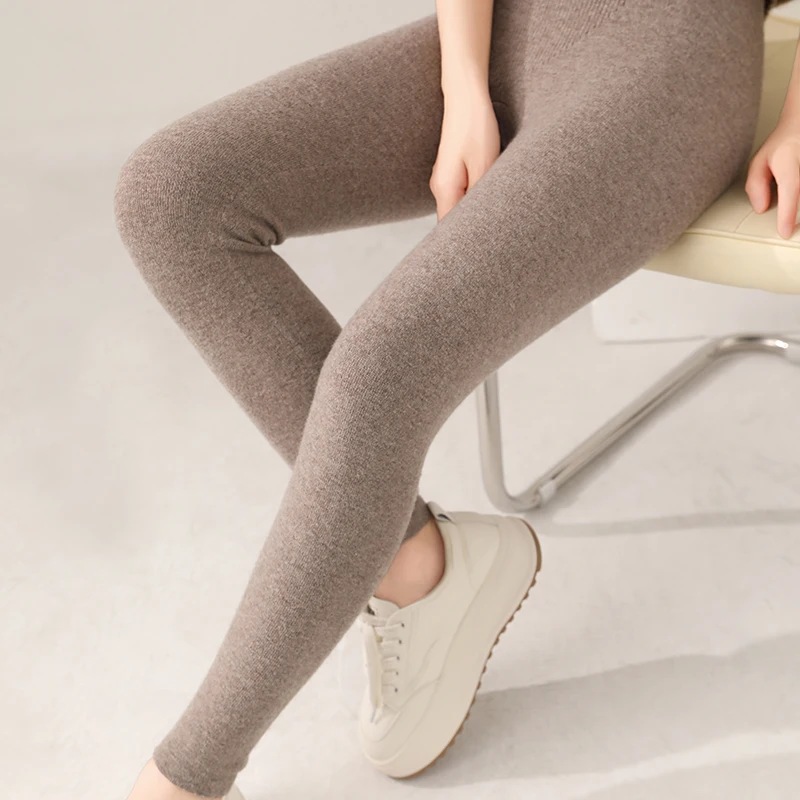 Leggings de punto de lana 2024 para mujer, pantalones de cintura alta, cálidos, suaves, elásticos, ajustados, de Cachemira, 100%