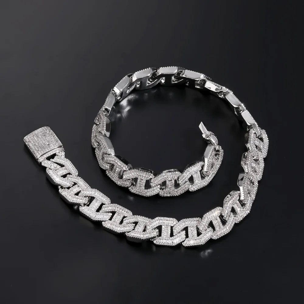 Hip Hop Cubic Zirconia Cuban Chain Iced Out Necklace Full Paved BaguetteCZ Cut Link Fashion For Men Rapper Rock Jewelry Gift