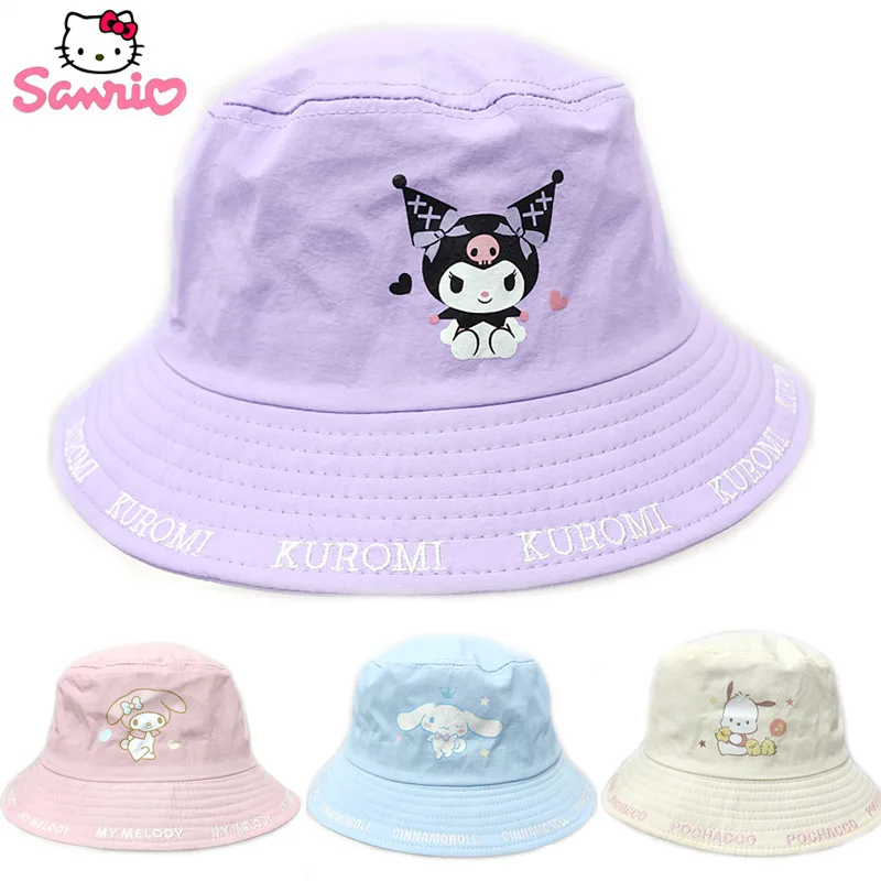 

Детская шапка от солнца Sanrios Kuromi My Melody Hellokittys Kawaii, летняя, для улицы, защита от солнца, модная шапка рыбака