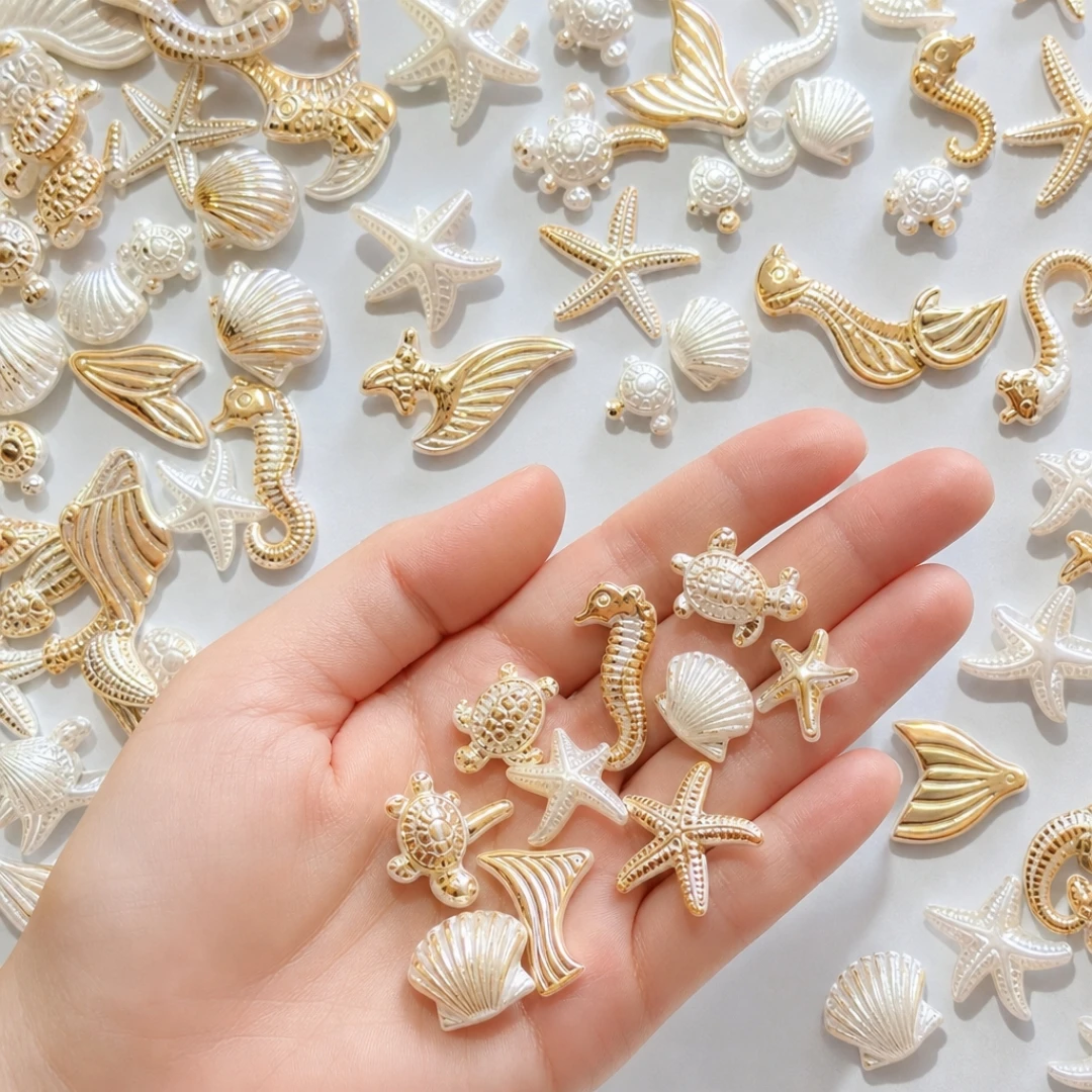 20g/50g Sortierte Acrylperlen für Armbandherstellung Fisch Muschel Seepferdchen Schildkröte Strand Meerestiere Niedliche Perlen für DIY Schmuckherstellung – Detail 3
