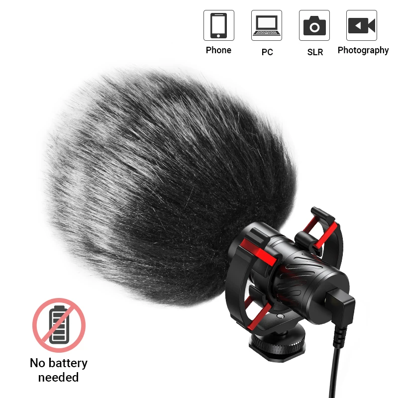 MAMEN Aluminum Alloy Professional Recording Microphone with Spring Cable Plug and Play for Canon Nikon DSLR Camera Smartphone