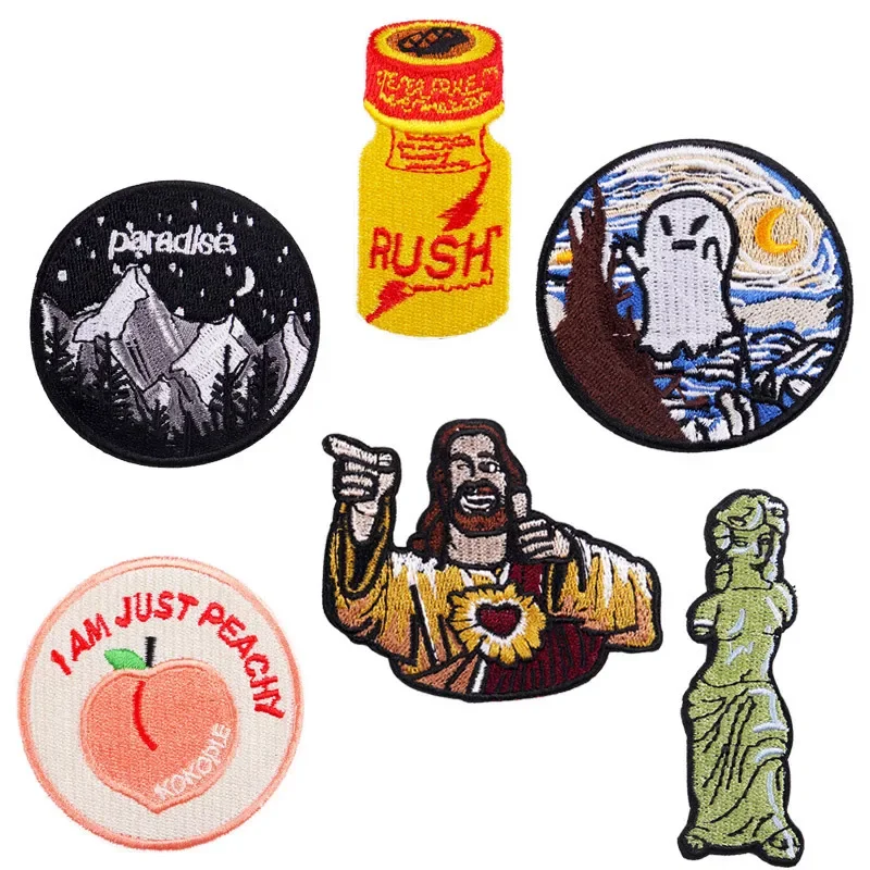 Bro Jesus Embroidery Patch Peachy Badge Paradise Emblem Heat Transfer Cloth Stickers Venus De Milo Statute Appliques for T-shirt