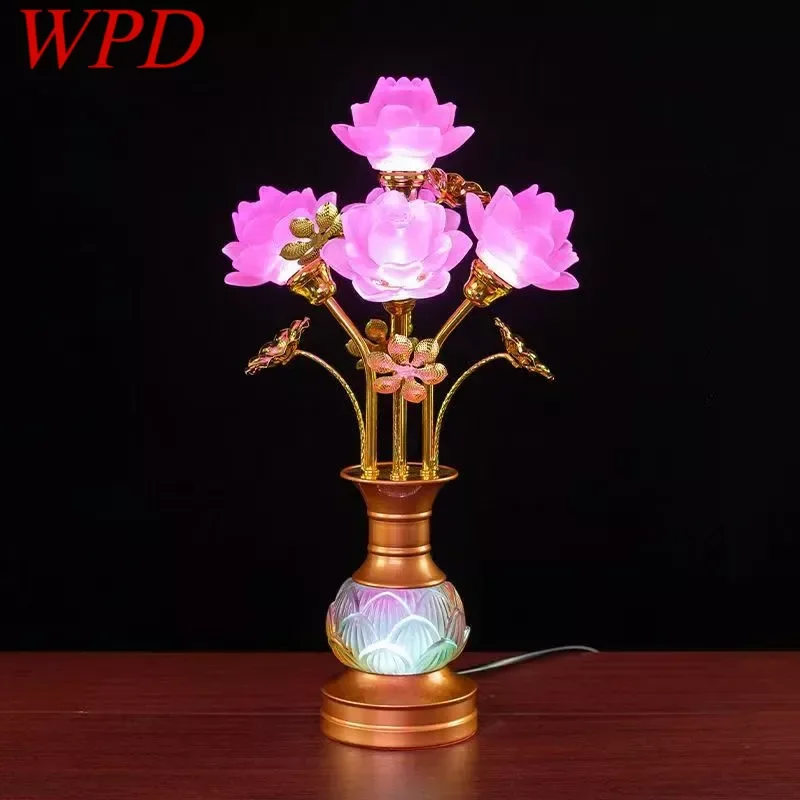 WPD Colored LED Lotus Table Lamp For Buddha Lamp Household Buddha Hall Lamp Glass Lamp Temple Worship Buddha Front Lamp