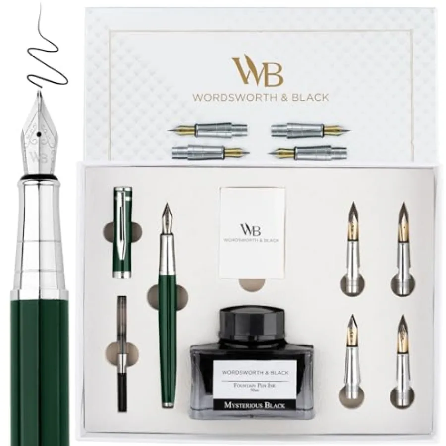 

Fountain Pen Gift Set Includes Bottle 6 Cartridges Refill Converter 4 Replacement Nibs Premium Package Journaling Calligraphy S