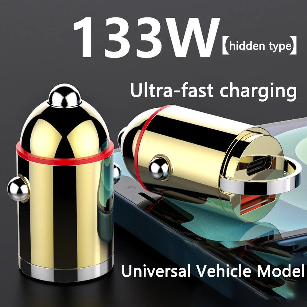 USB Car Charger Adapter Fast Charging PD45W QC3.0 Dual Port Cigarette Lighter Charger for Samsung Galaxy,Pixel, Android -Golden