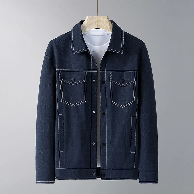 

Men's Trendy Lapel Casual Denim Jacket Twill Texture with Clear Stitching Spring Autumn Collection Top