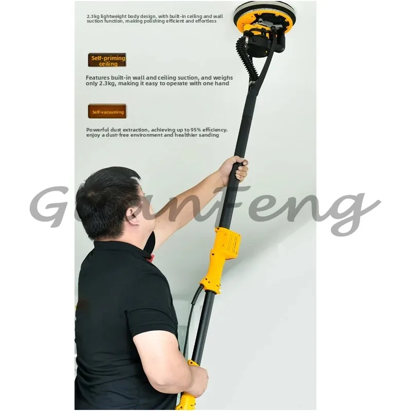 Use Hand‑held Long‑Rod Wall Polisher, Brushless Self‑Priming Sanding Tool With Dual Fill‑in Lights for Indoor Wall Putty Sanding