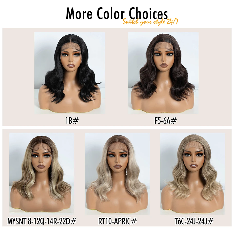 Noble Synthetic Lace Front Wig Body Wave 14 Inch Short Middle Part Lace Wigs For Women Lace Front Wig Ombre Blonde Cosplay Wig