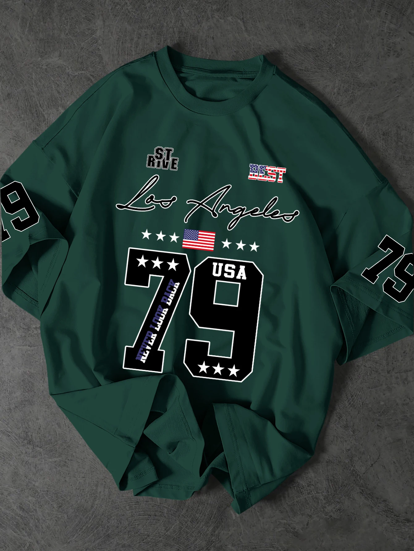 Herren-T-Shirt „Los Angeles USA Number 79“ mit amerikanischem Flaggen-Print, übergroßes Kurzarm-T-Shirt, S-XXL – Detail 8