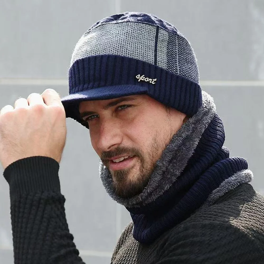 Hot Sale Men Winter Warm Suit Classic Plush Fur Lined Winter Hat Male Outdoor Keep Warm Hat Cap