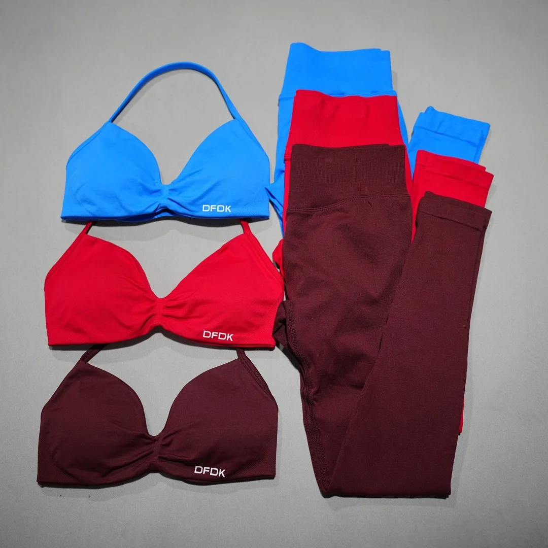DFDK High Waist Scrunch Butt Leggings Set, Backless Halter Sports Bra, Seamless 2-Piece Yoga Fitness Outfit