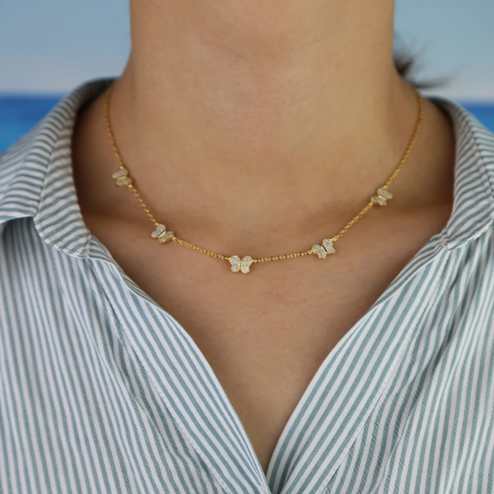 Summer New CZ Butterfly Charm Necklace For Women Cute Beautiful Animal Design Minimal Delicate White CZ 35+10cm Choker Necklaces