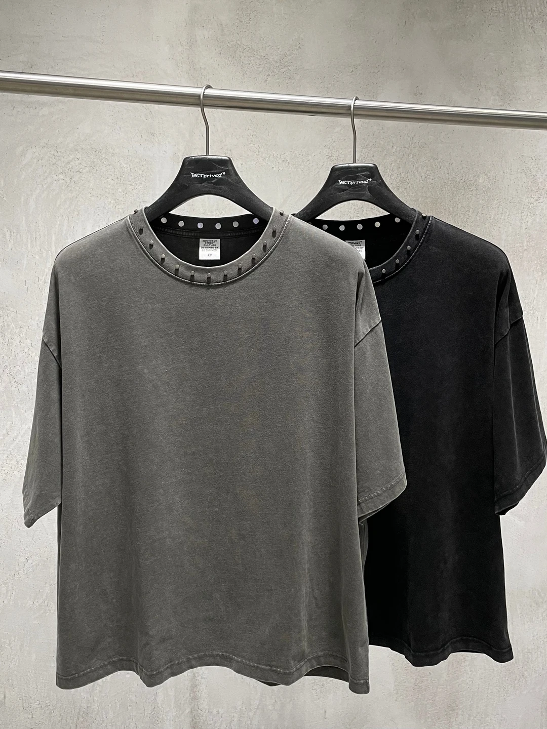 American Vintage Boxyfit Short Sleeve T-Shirt Unisex Loose Shoulder Drop Casual High Street round Neck Collision Nail Design