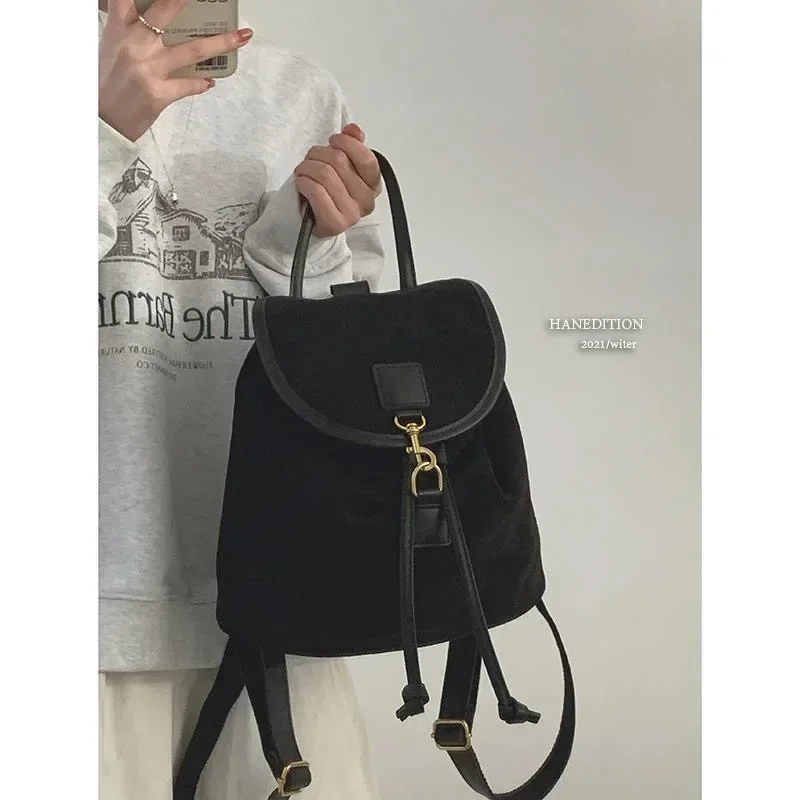 Mochila de veludo com bolsa de ombro versátil, bolsa texturizada na moda, nicho coreano, mesma seda genuína, elegante