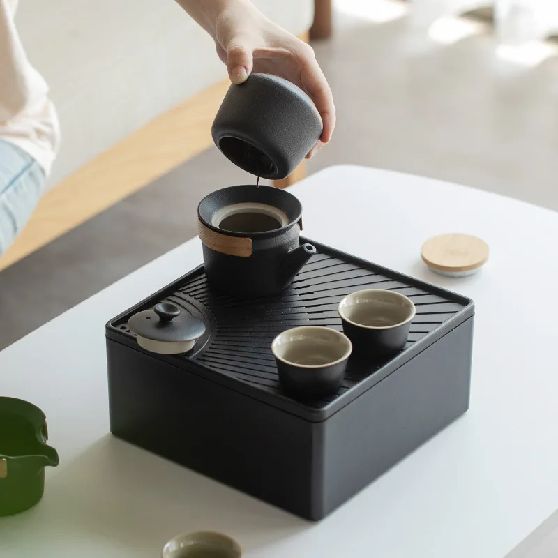 Travel Tea Set Portable Teapot Cups Tray Bag Gift Box Outdoor Camping Set