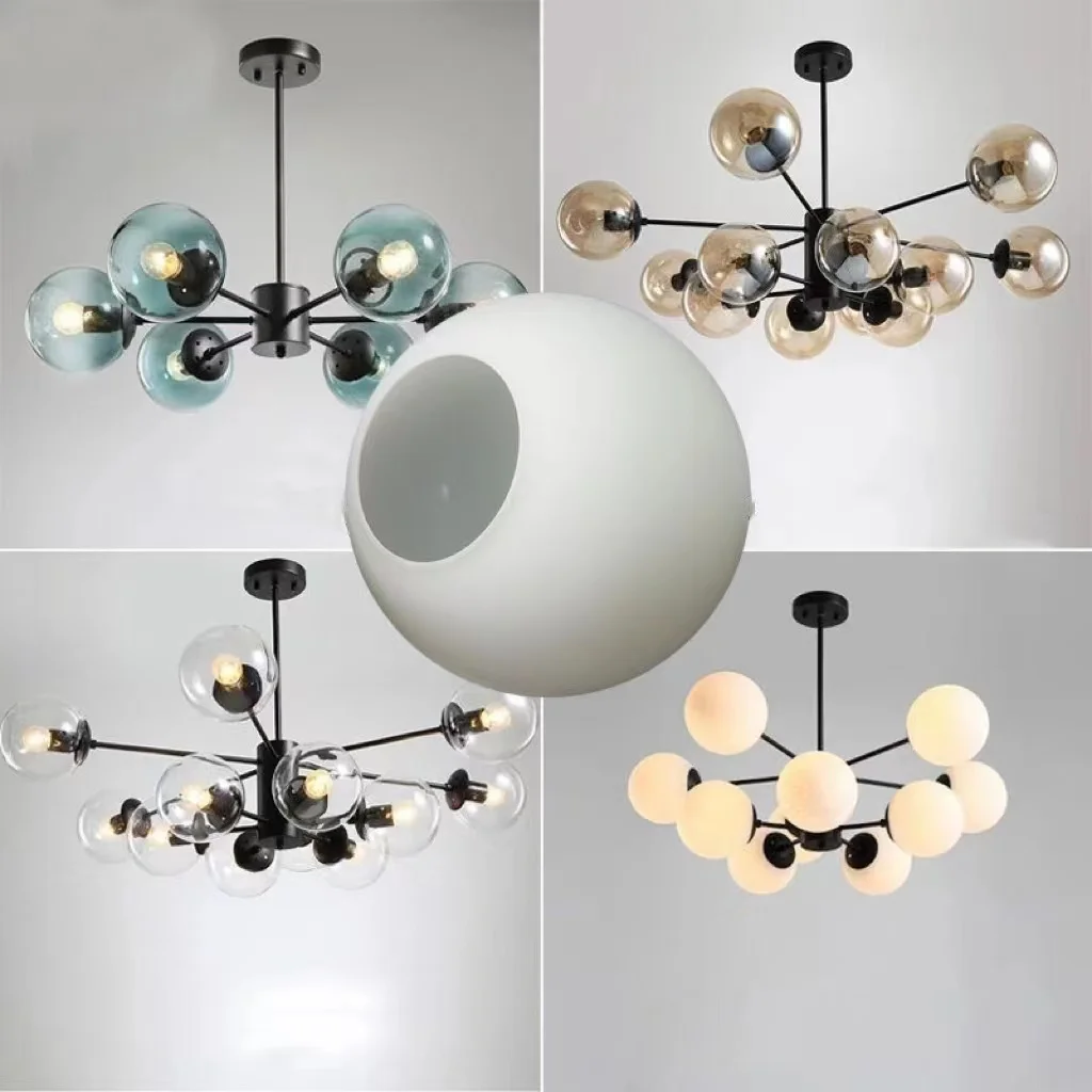 Spherical Glass Lampshade Round Milky White Frosted Transparent Single-mouth Table Lamp Ceiling Lamp Diy Living Room Bedroom