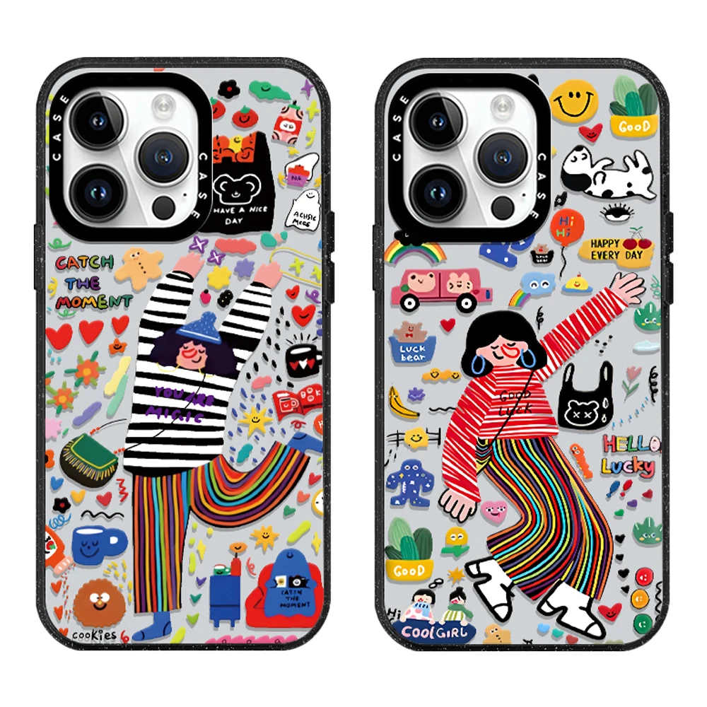 Acrylic Cute Fashion Girl Happy Hour Phone Case Cover With MagSafe For iPhone 16 12 13 14 15 11 Pro Max Plus Anti-drop Case