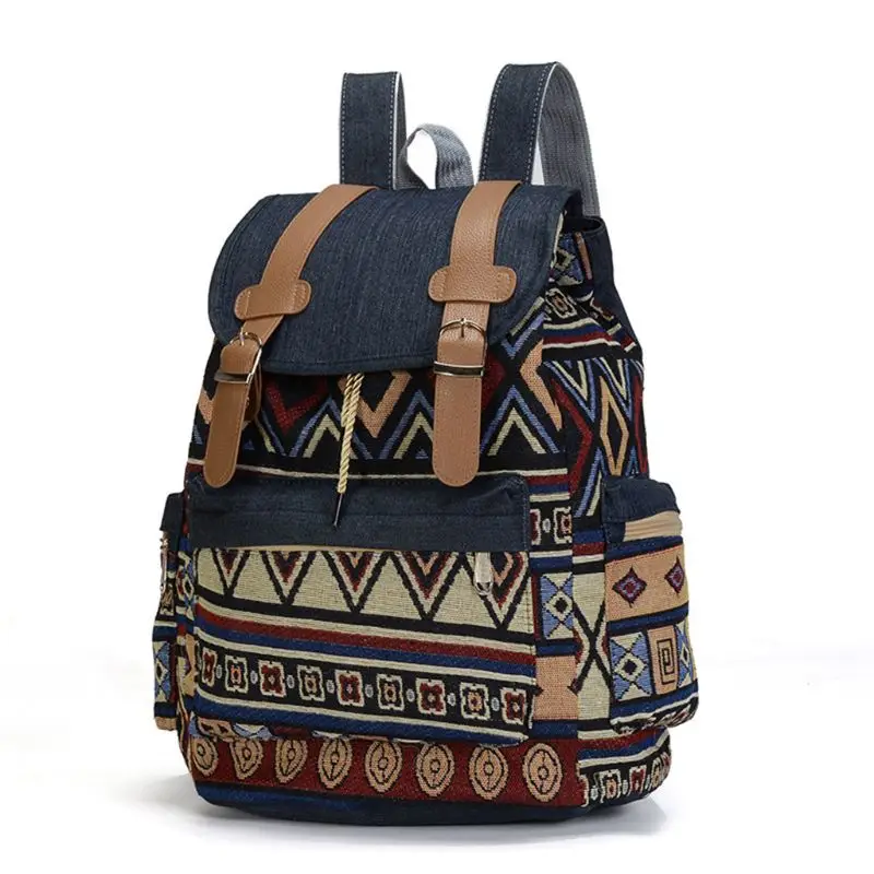 Damen Canvas Vintinge Rucksack Ethno Rucksack Bohemian Daypack Schultasche