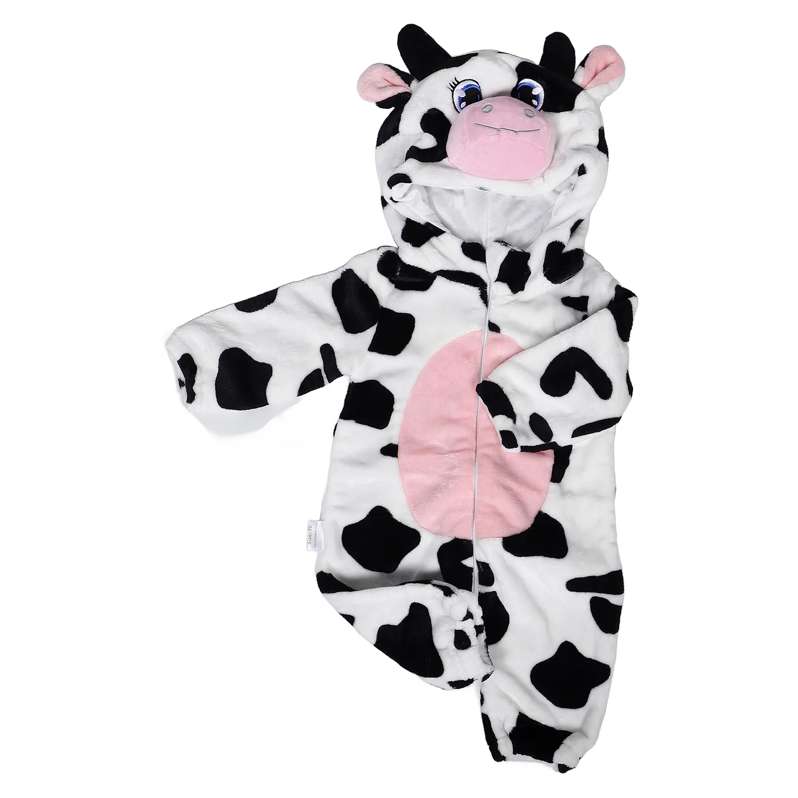 

Baby Rompers 70cm Cow Costume Kids Flannel Onesie Dinosaur Design Soft Comfortable Reusable Sturdy Halloween Photo Prop Children