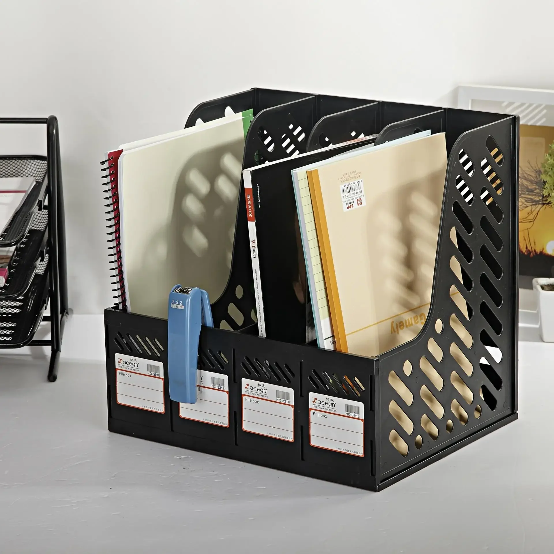 

Four Sections File Rack Paper Home Office Desk Storage Hanger Cabinet Tray Organizer Box