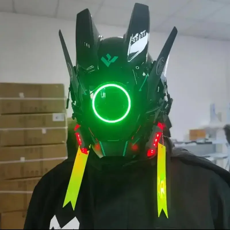Led Light Robot Shinobi Cosplay Cyber Punk Helmet Man Tech Wear Samurai Mask With Mask Cyber Punk Tech Helmet Armor Kids Gifts