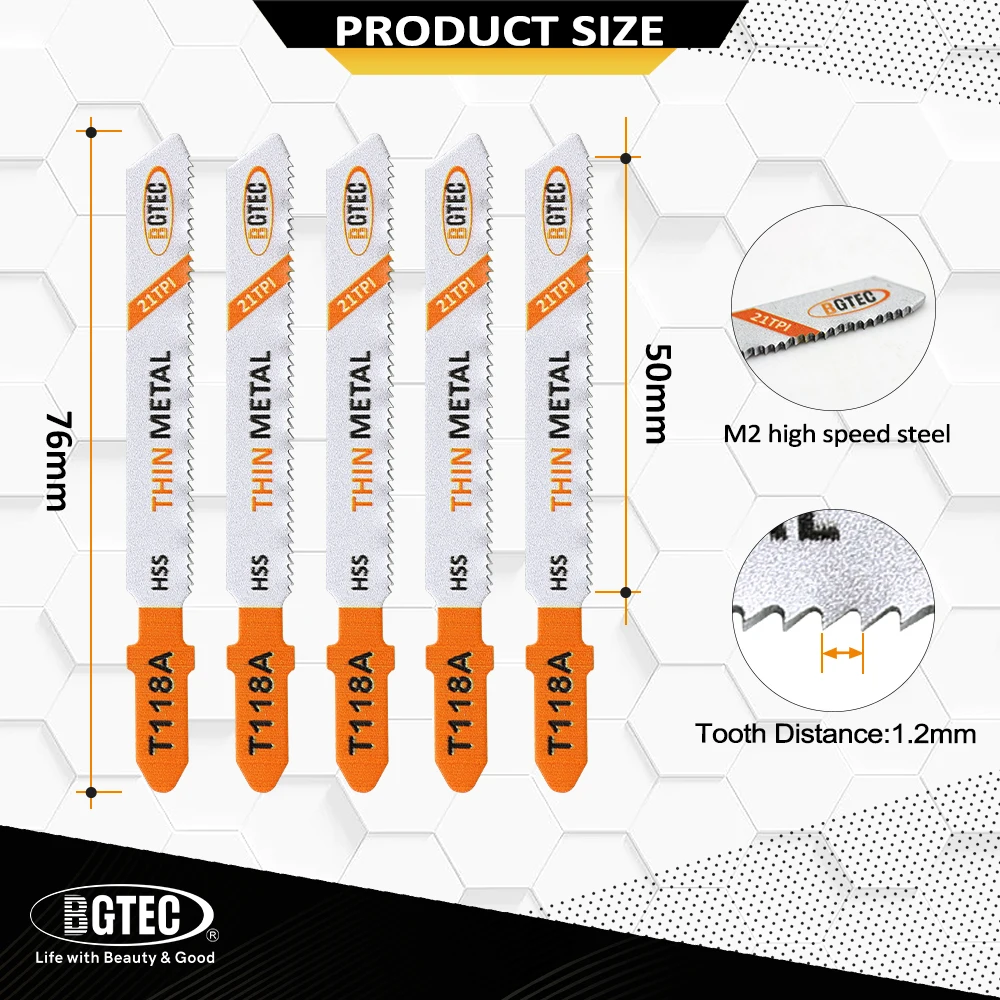 BGTEC 5pcs/set M2 HSS Metal T-shaped Handle Curve Saw Blade T118A 21TPI/T118B 12TPI Plastic Metal Cutting Hack Saw Straight Cut