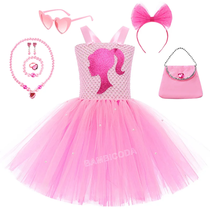 Princess Girls Rosy Movie Tutu Dress for Girl Letter B Birthday Party New Year Christmas Costumes Stage Performance Costume