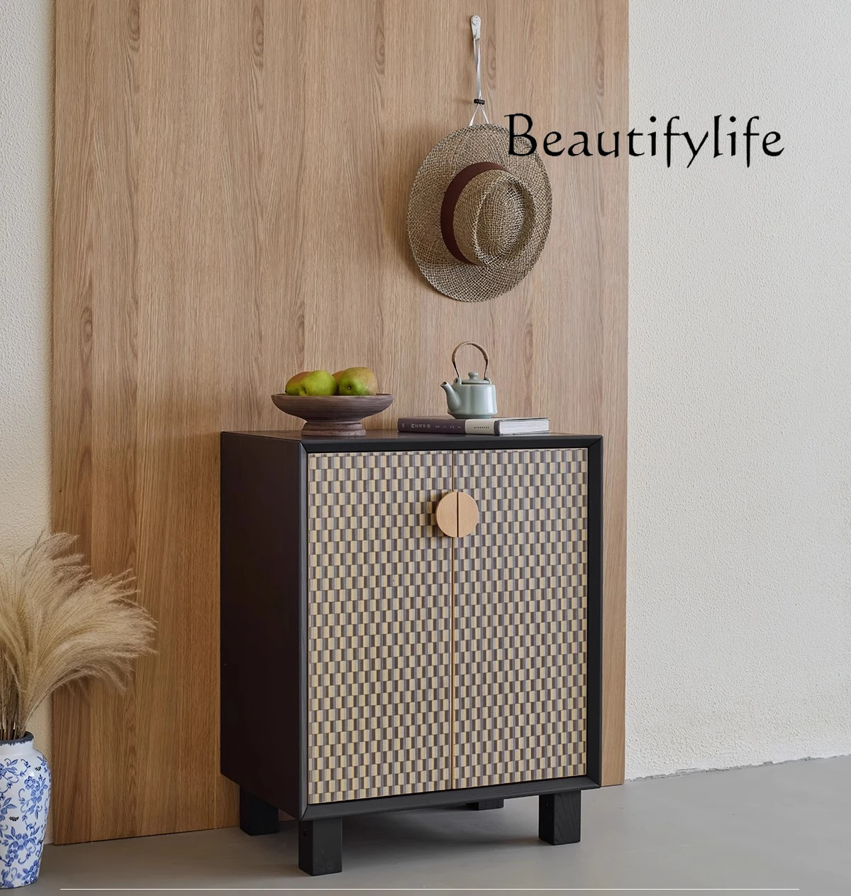 

Medieval retro sofa side cabinet solid wood storage living room wall sofa side chest designer