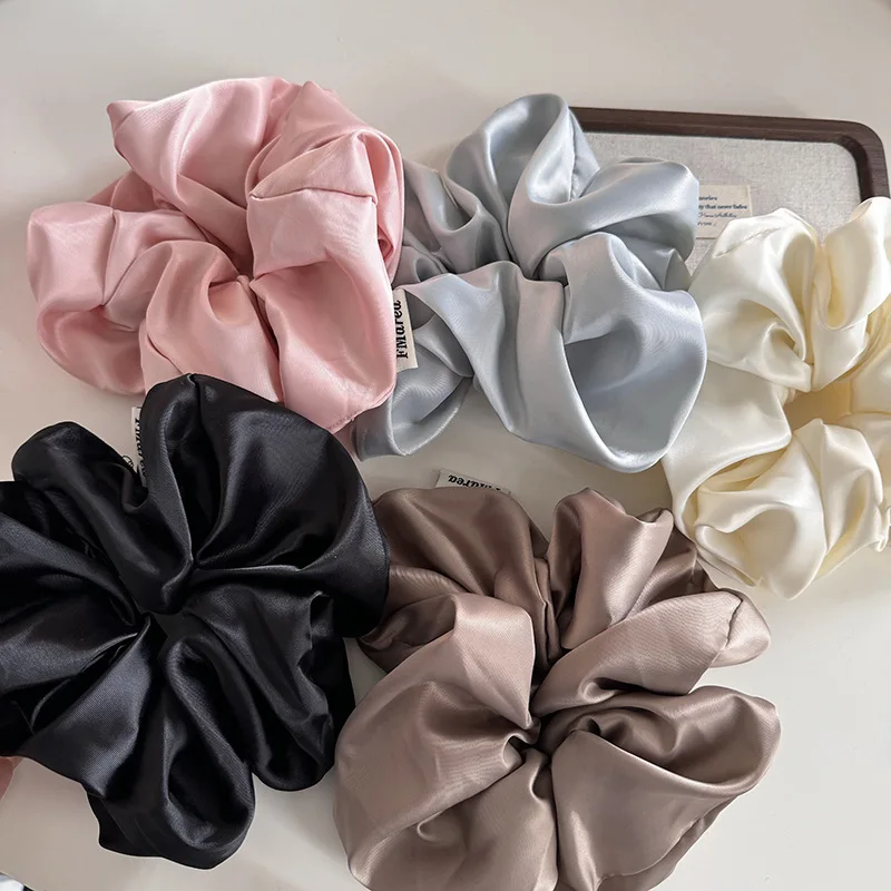 Korean Women Extra Large Sweet Satin Elastics Hair Band Solid Color Scrunchies Hair Ties Ladies Ponytail Hold Hair Accessories