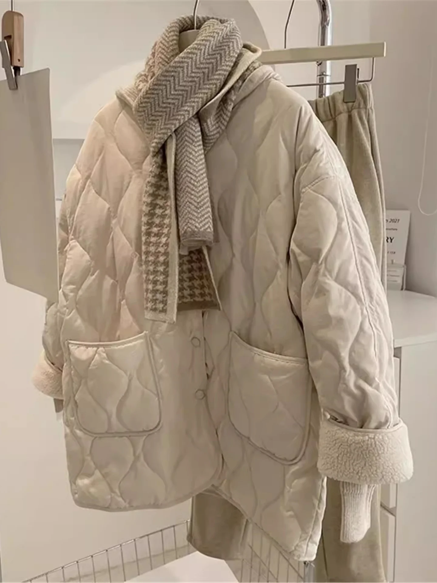 

Белая хлопковая куртка Thiened, женская зимняя модная верхняя одежда, уникальное красивое пальто, корейское свободное длинное пальто