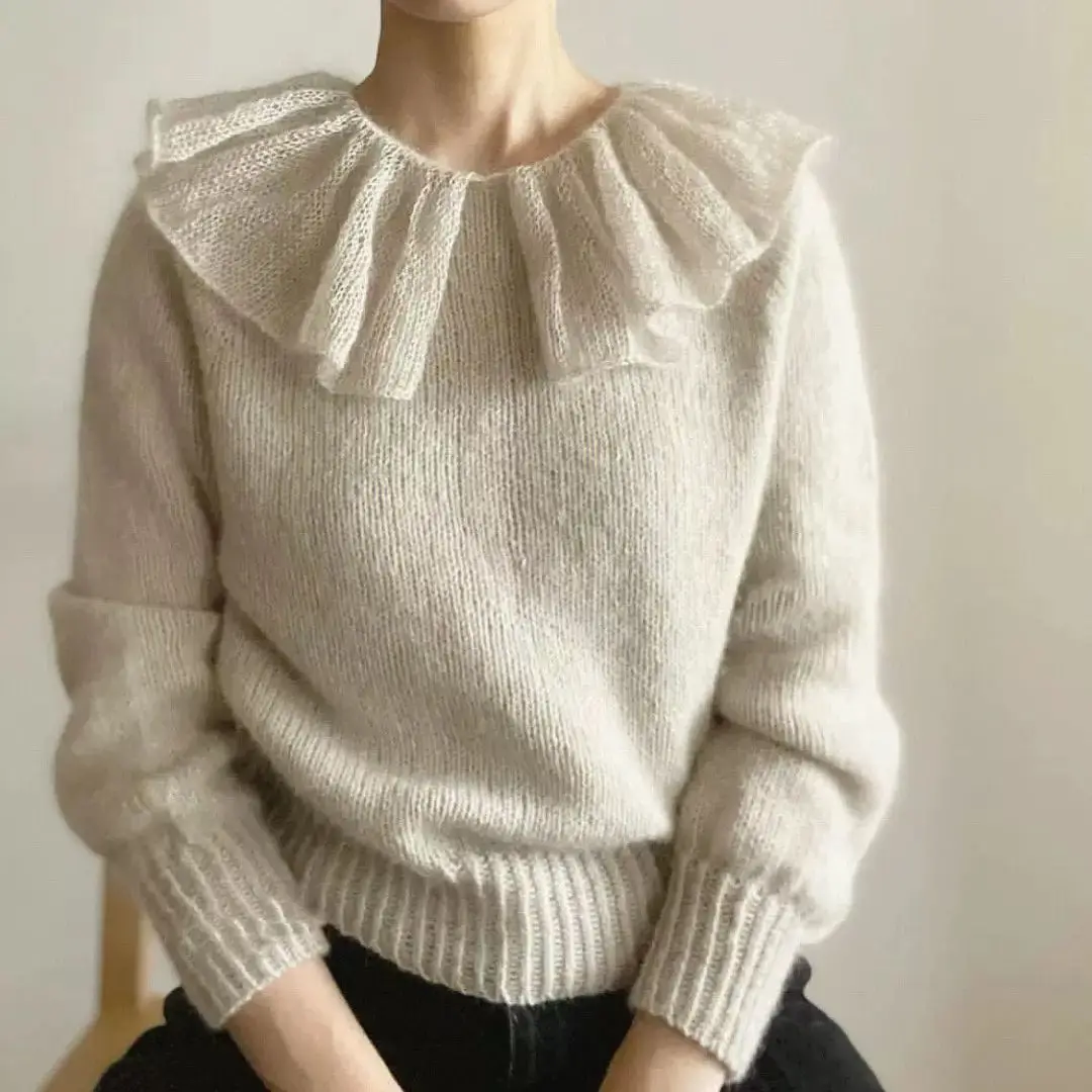 Sweet Double Peter Pan Collar Sweaters Women Long Sleeve Pullover Knitwear Autumn Spring Vintage Chic Knitted Tops