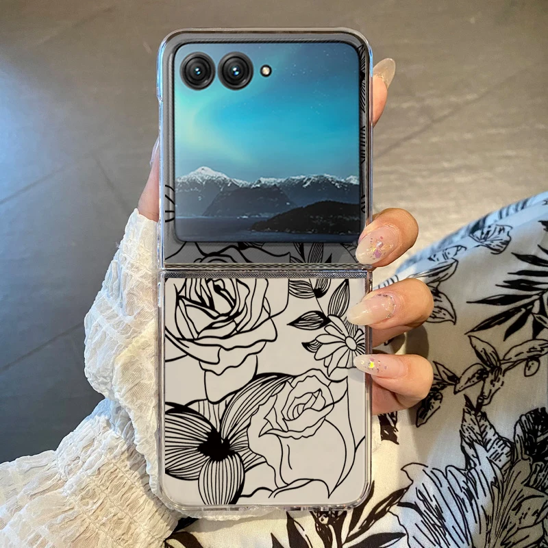 Rosenblüten-gemusterte Hülle für Motorola Razr 50 40 Ultra Razr 40 Ultra 50 40, transparente, harte PC-Klapp- und stoßfeste Telefon-Rückseite