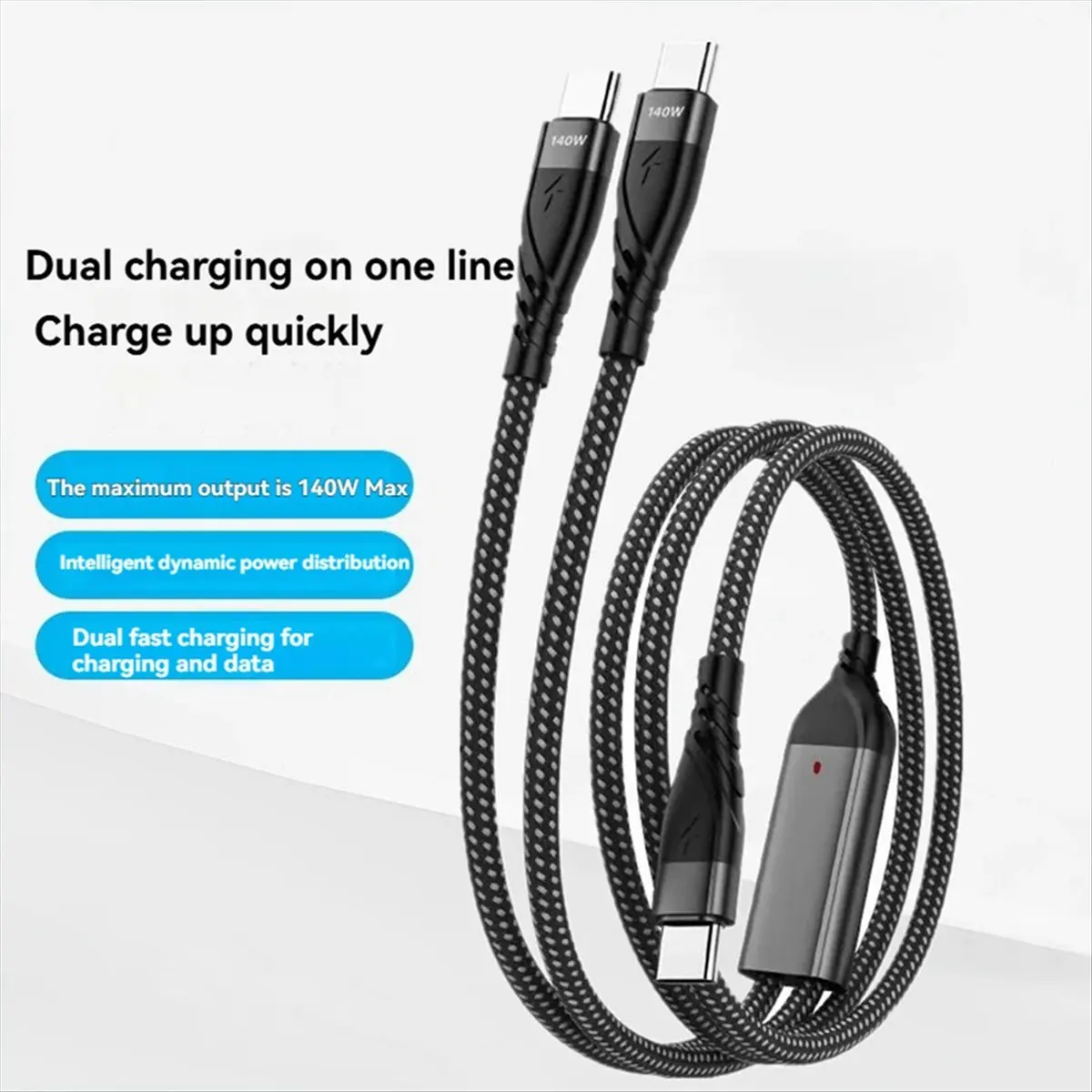 Punctual- 2 in 1 USB C Cable Max PD 140W Fast Charging Cable USB C to Dual USB-C Data Cable for IPhone Huawei MacBook PC Laptop