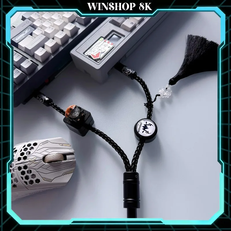 

winshop Original Dual Head Type-C Cable 1-to-2 Coiled Keyboard Cable for 8K Magnetic Switch Mechanical Keyboard Desk Accessory