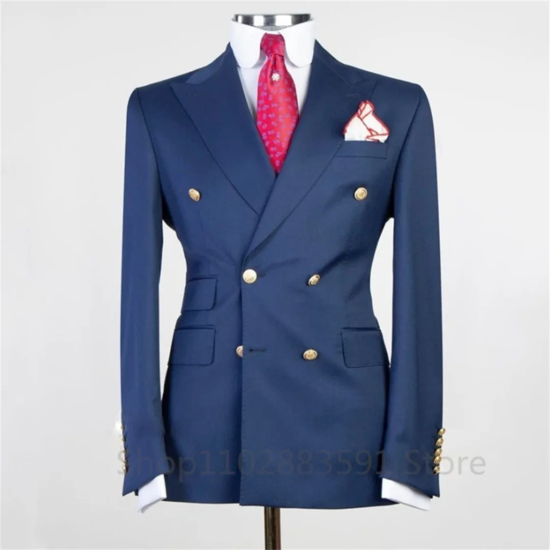 Men\'s Suit Handsome Solid Double Breasted Casual Slim Peaked Lapel Single Blazer Business Wedding Groom Dress Party