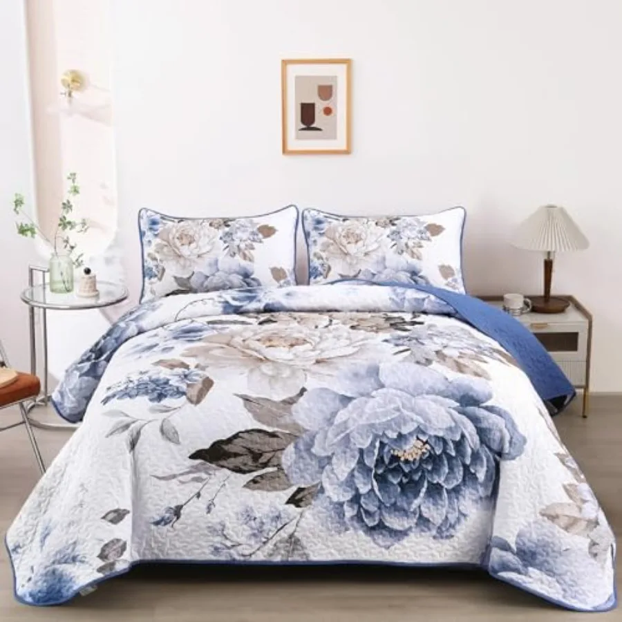 

Floral Quilt Set 3 Pieces Quilted Printed Bedspreads Bedding Set for All Season Lightweight Reversible Botani Coverlet Set with