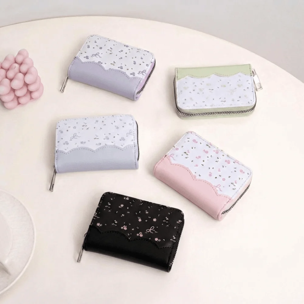

Sweet Small Floral Pattern Women's Bow-knot Wallet PU Leather Multi-card Slot Card Holder Portable Card Wallet Outdoor