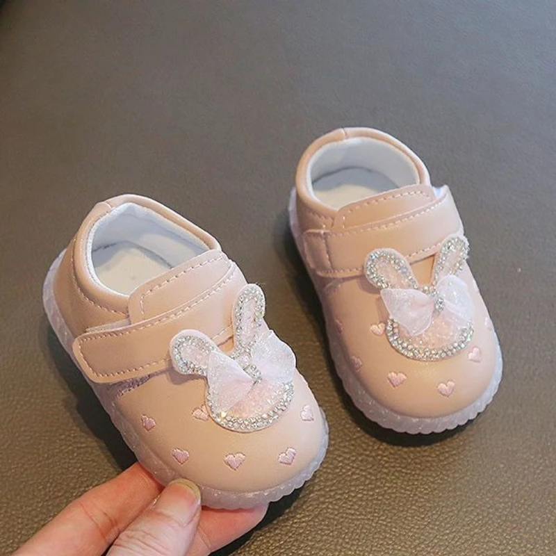 

Детские туфли для первых шагов с мягкой подошвой, из искусственной кожи, с рисунком кролика, в стиле принцессы, для малышей, весна-осень 2026