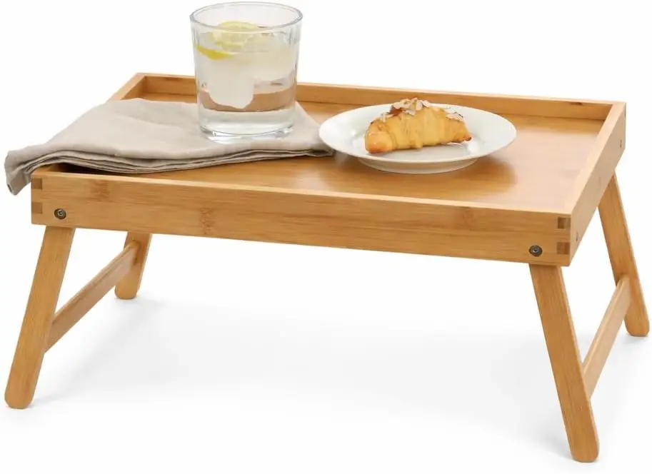 

Bamboo Bed Tray with Folding Legs for Breakfast, Laptop, Work - Foldable Serving Tray